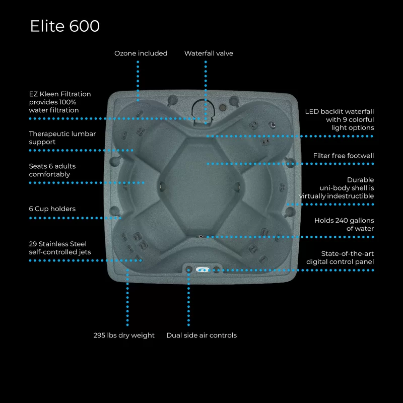 AquaRest Discover AR600 6-Person 29-Jet Plug & Play Hot Tub with Ozonator