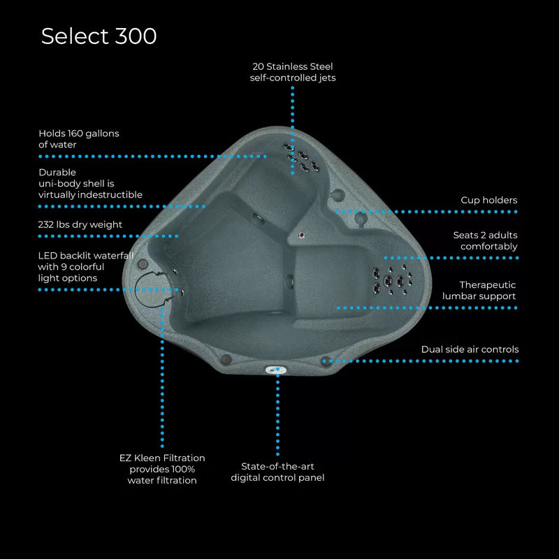 AquaRest Discover AR300 2-Person 20-Jet Oval Plug & Play Hot Tub with LED Waterfall
